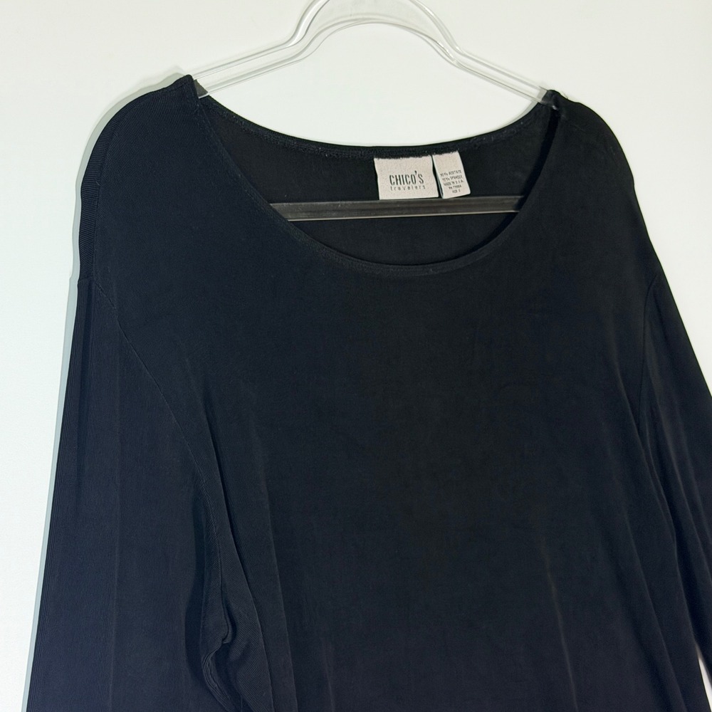 Chico's Travelers Black 3/4 Sleeve Scoop Neck Top Large - Picture 3 of 7